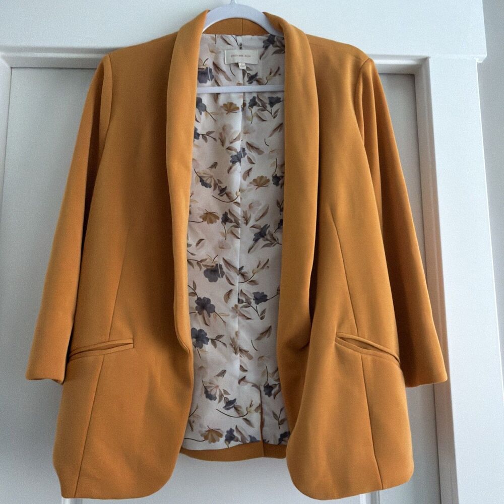Skies Are Blue Mustard Yellow Open Front Blazer - Size L - Picture 6 of 9